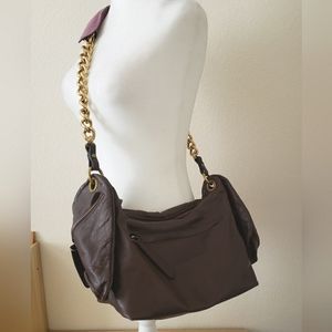 Crossbody leather bag with chain strap